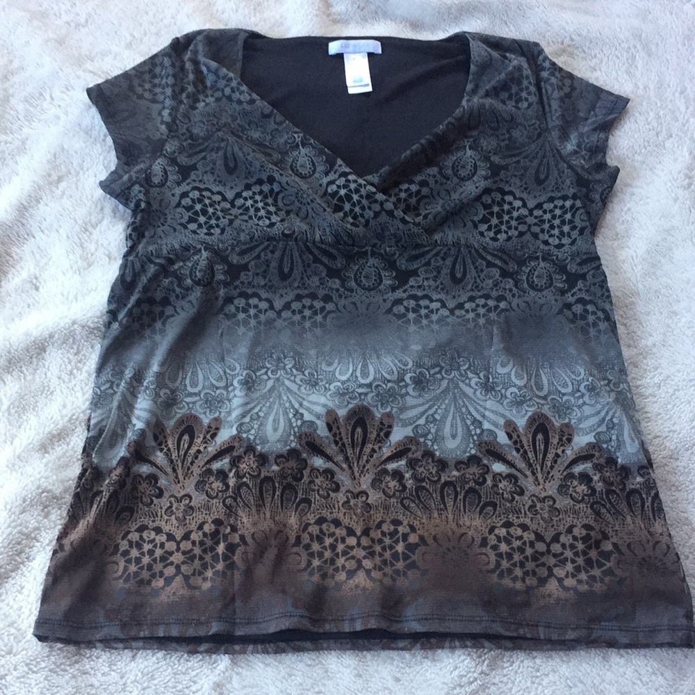 LizWear Brown and grey paisley design blouse sz L